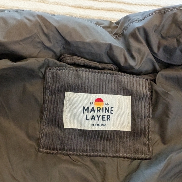 Marine Layer Men's Miles corduroy  Puffer Jacket Dark Taupe - Picture 3 of 7